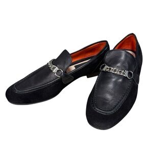 rag & bone Black Leather and Suede Loafers with Silver Detail